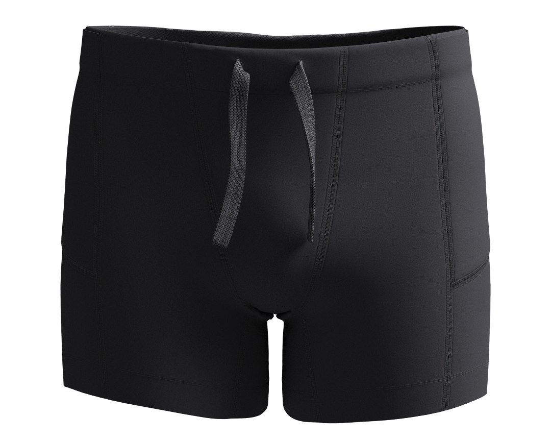 Bazlisk Stride 5" running tight short in black, 3D front view