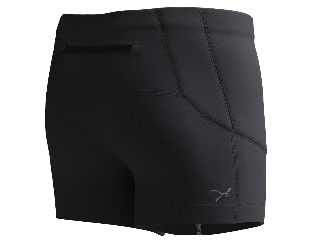 Bazlisk Stride 5" running tight short in black, 3D rear right view