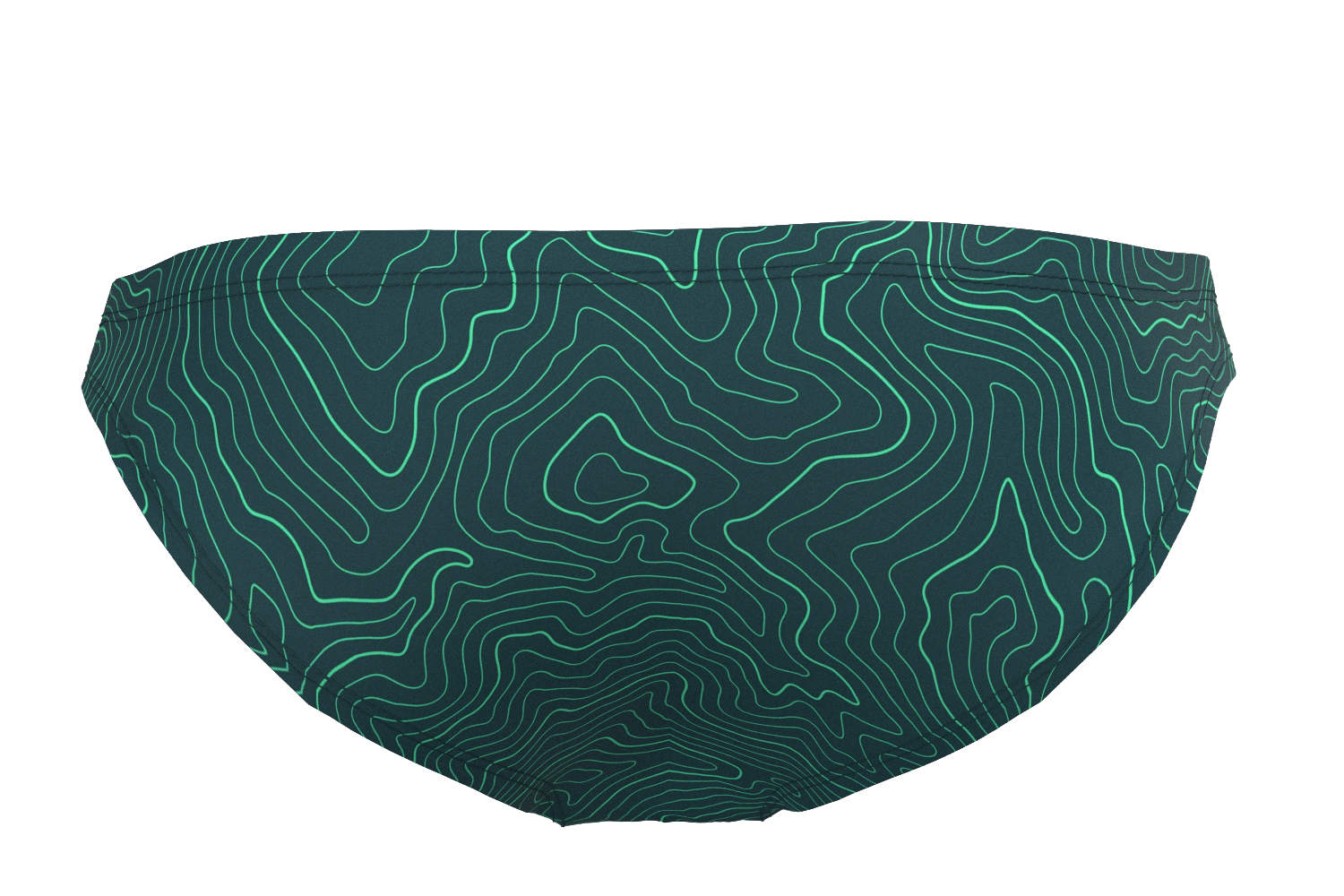 Bazlisk Wake 1.5" swim brief in Big Sur contour topo print, 3D back view