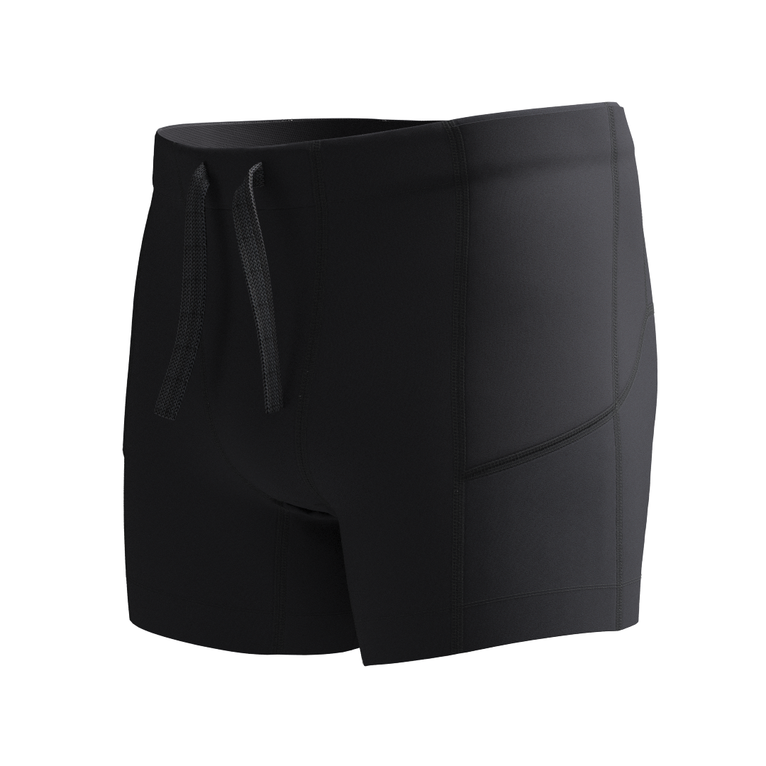 Bazllisk Stride 5" running tight short in black, 3D front left view