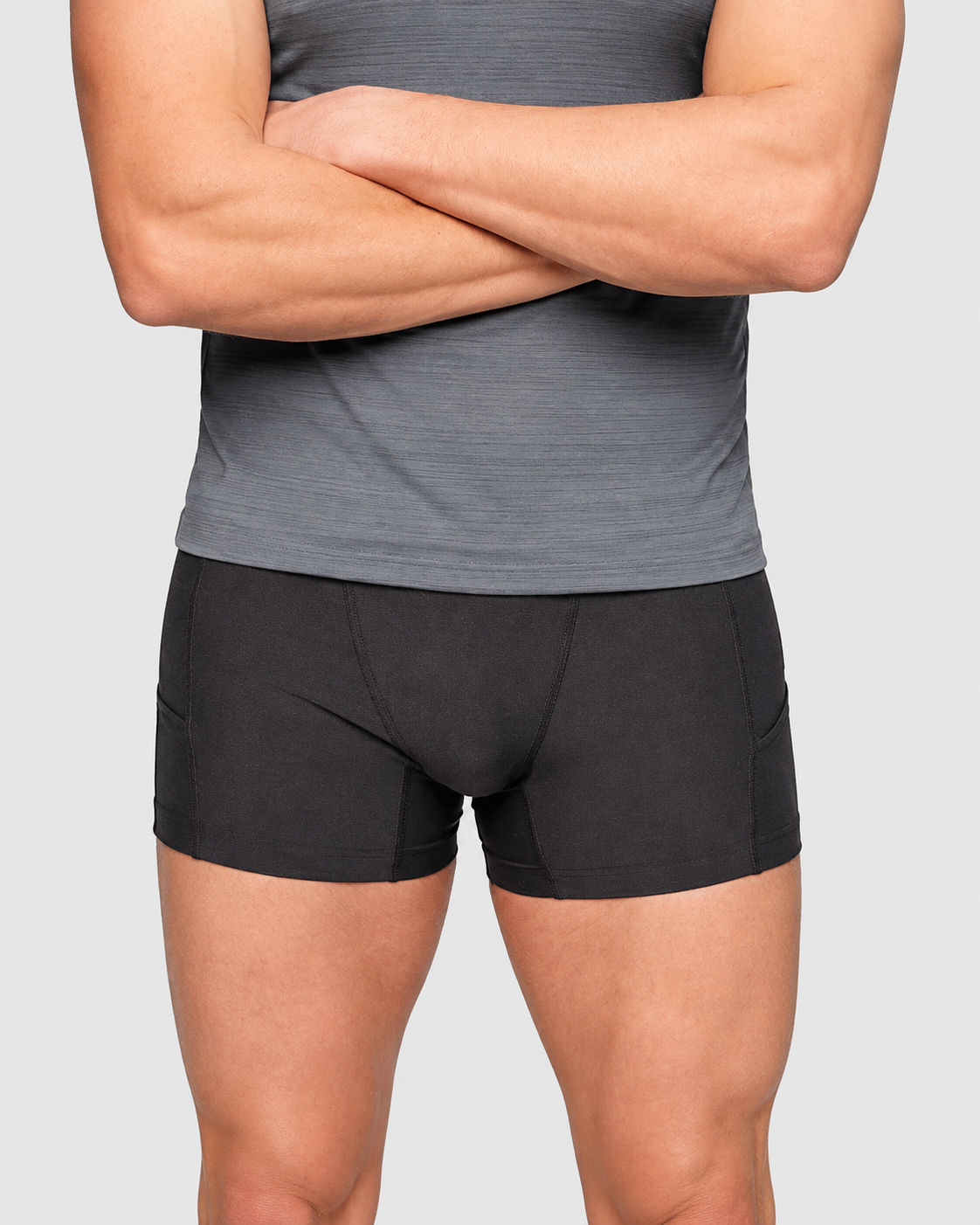 Bazlisk Stride 5 Half Tight black running short, close-up front detail shot, racing singlet