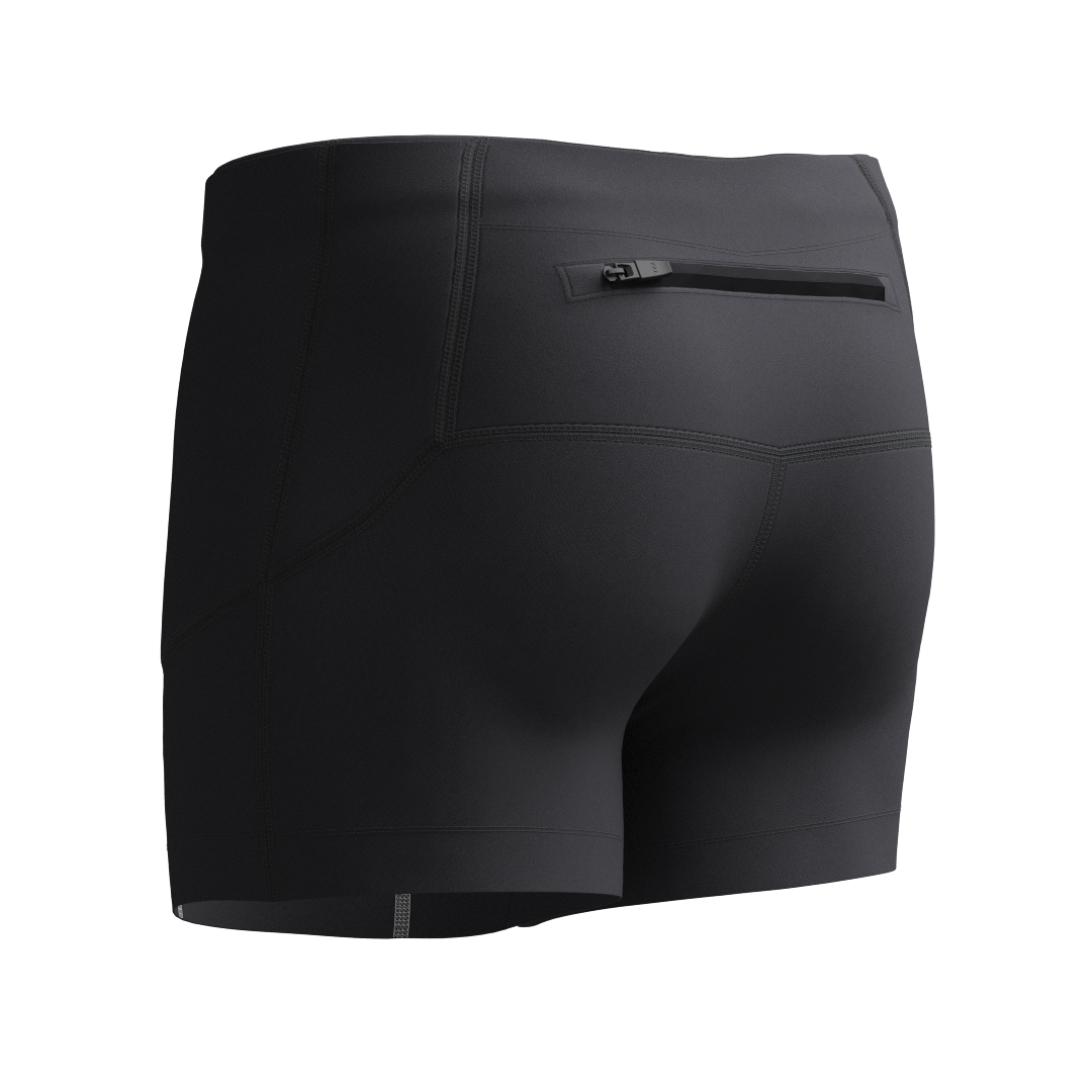 Bazlisk Stride 5 running tight short in black, 3D rear left view
