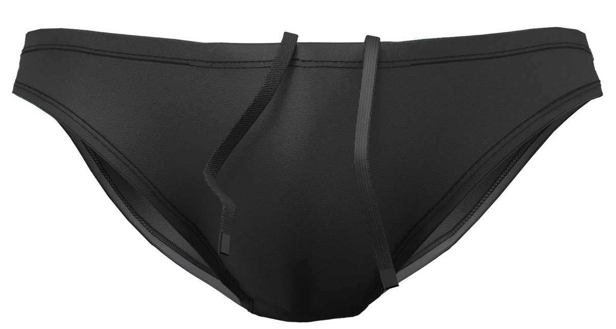 Bazlisk Wake 1.5" swim brief in solid black, 3D front view